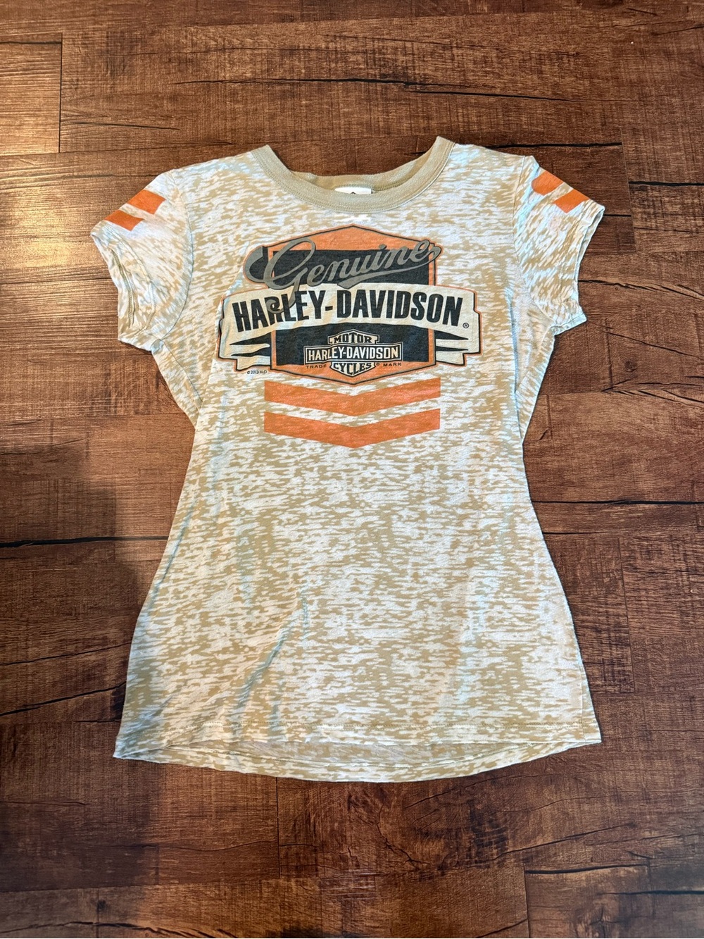 Sheer Harley-Davidson Cream and Orange Logo Short Sleeve Tee